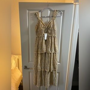 Yellow with purple floral print dress, maxi dress